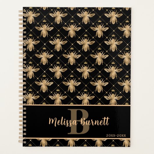Queen Bee Gepersonaliseerd Zwart Goud Design Planner (Voorkant)