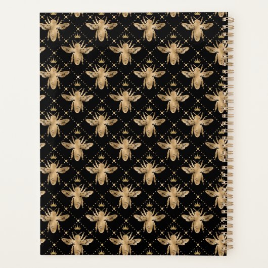 Queen Bee Gepersonaliseerd Zwart Goud Design Planner (Achterkant)