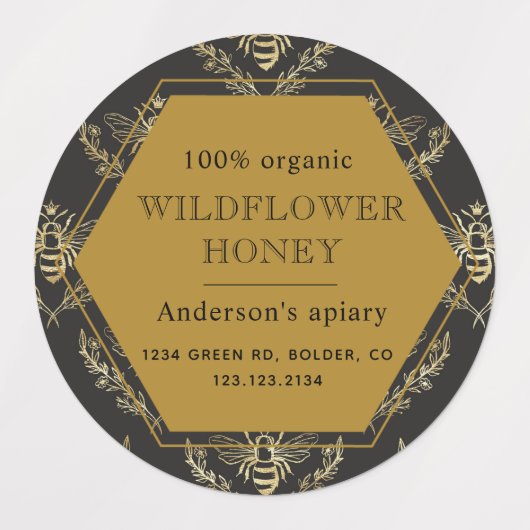 Queen Bee Gold Bijenstal Zelfklevende Honingpot Labels (Design 2)