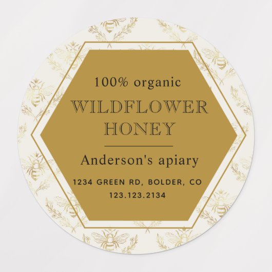 Queen Bee Gold Bijenstal Zelfklevende Honingpot Labels (Design 1)