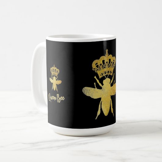 QUEEN BEE Gold Black en White Mok (Voorkant links)