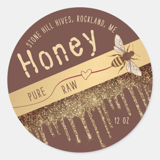 Queen Bee Gold iriserende honing druipt met hart Ronde Sticker (Voorkant)