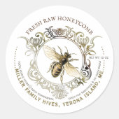 Queen Bee Gold  Lijst Fresh Raw Honingraat Ronde Sticker (Voorkant)