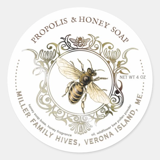 Queen Bee Gold Lijst HONEY SOAP Label (Voorkant)