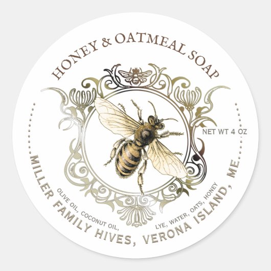 Queen Bee Gold  Lijst Honey Soap Label (Voorkant)