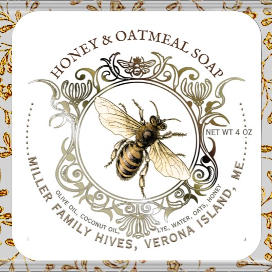 Queen Bee Gold Lijst Honey Soap Label