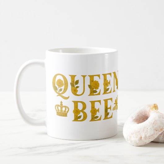 Queen Bee Gold Royal Crown Floral Honey Bee Koffiemok (Met donut)