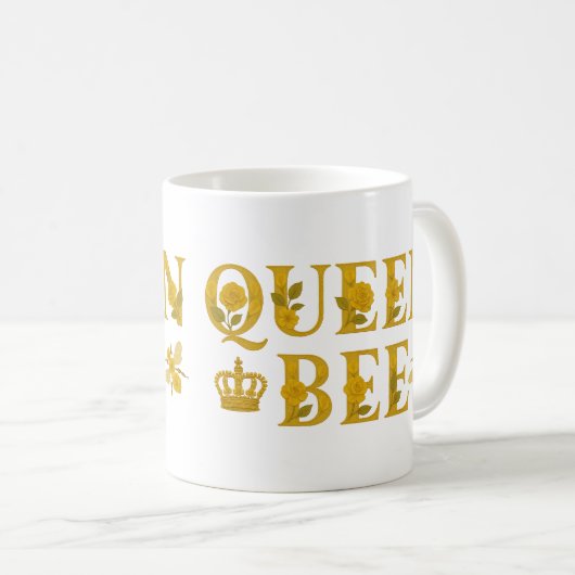 Queen Bee Gold Royal Crown Floral Honey Bee Koffiemok (Voorkant rechts)