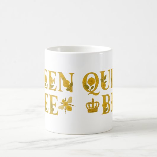 Queen Bee Gold Royal Crown Floral Honey Bee Koffiemok (Center)