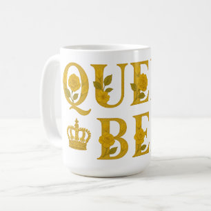 Queen Bee Gold Royal Crown Floral Honey Bee Koffiemok