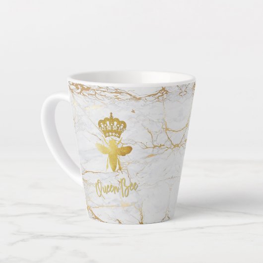 QUEEN BEE Gold White Marble Latte Mok (Linkerhoek)