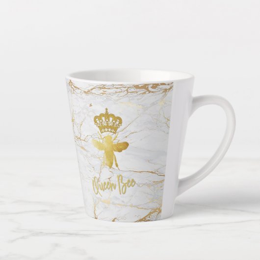 QUEEN BEE Gold White Marble Latte Mok (Rechts)