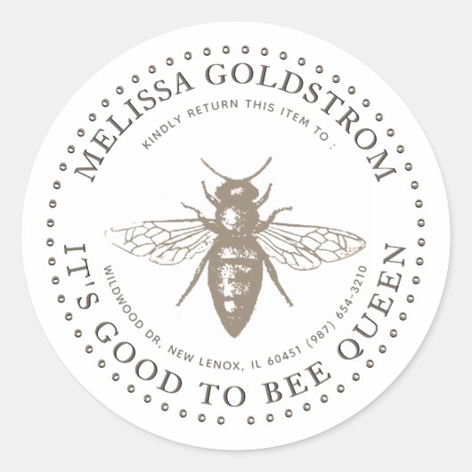 Queen Bee Good om Queen Property ID Sticker te zij (Voorkant)