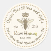  Queen Bee Honey Gold Crown Script Ivoor Ronde Sticker (Voorkant)