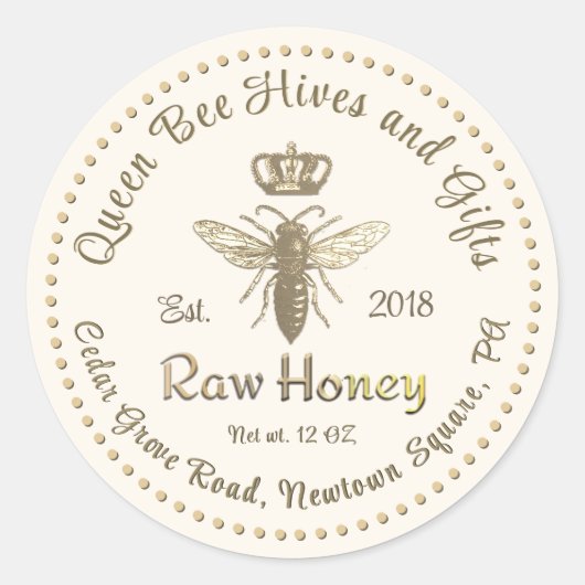 Queen Bee Honey Gold Crown Script Ivoor Ronde Sticker (Voorkant)