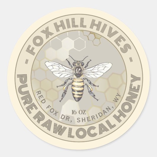 Queen Bee Honey Honingraat Ivoor & Taupe Label (Voorkant)