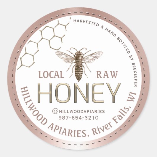 Queen Bee Honey Jar Label Lokale Raw Hand gebottel (Voorkant)