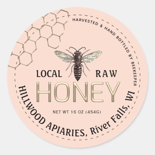 Queen Bee Honey Jar Label Lokale Raw Hand gebottel (Voorkant)