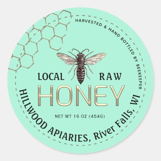 Queen Bee Honey Jar Label Lokale Raw Hand gebottel (Voorkant)