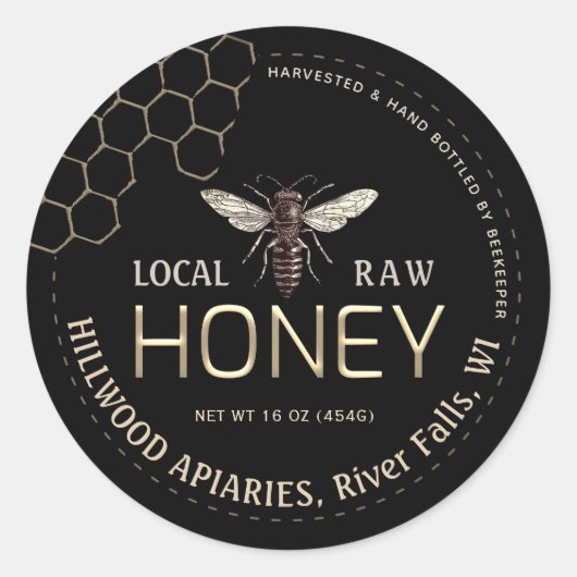 Queen Bee Honey Jar Label Lokale Raw Hand gebottel (Voorkant)
