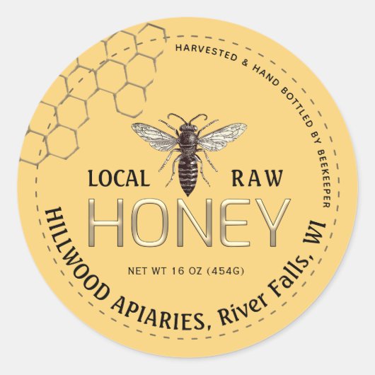 Queen Bee Honey Jar Label Lokale Raw Hand gebottel (Voorkant)