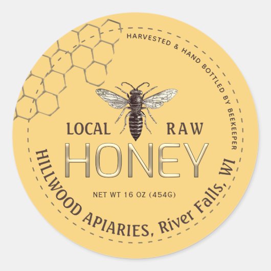Queen Bee Honey Jar Label Lokale Raw Hand gebottel (Voorkant)