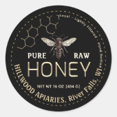 Queen Bee Honey Jar Label Pure Raw Local Honey (Voorkant)