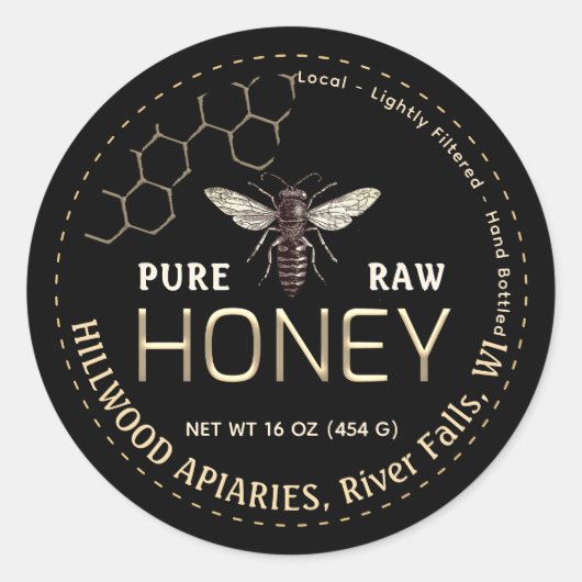 Queen Bee Honey Jar Label Pure Raw Local Honey (Voorkant)