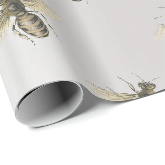 Queen Bee Honing Comb Metallic Brons Grijs Sepia Cadeaupapier (Rol Hoek)