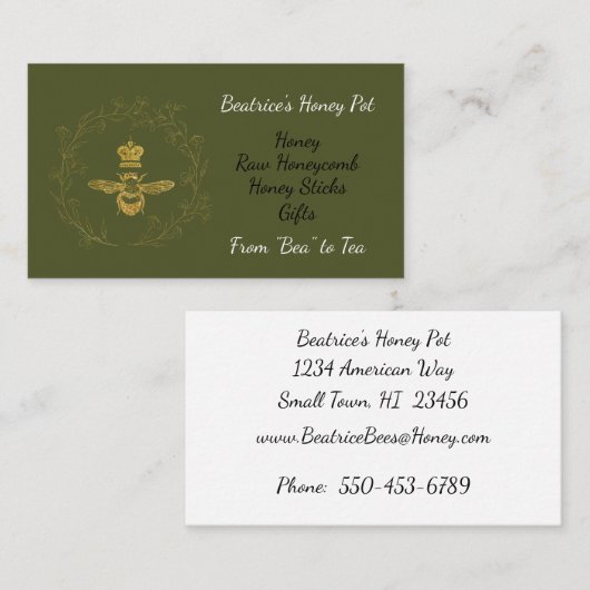 Queen Bee in een Wreath Honey Visitekaartje (Voorkant / Achterkant)