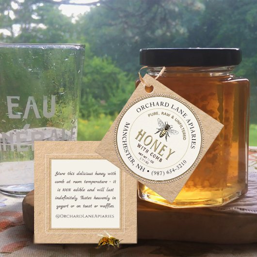 Queen Bee in Kraft Honeycomb Jar Neck-label Bedankjes Labels
