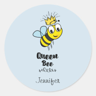 Queen Bee Leuke Bumble Bee met Kroon Gepersonalise Ronde Sticker