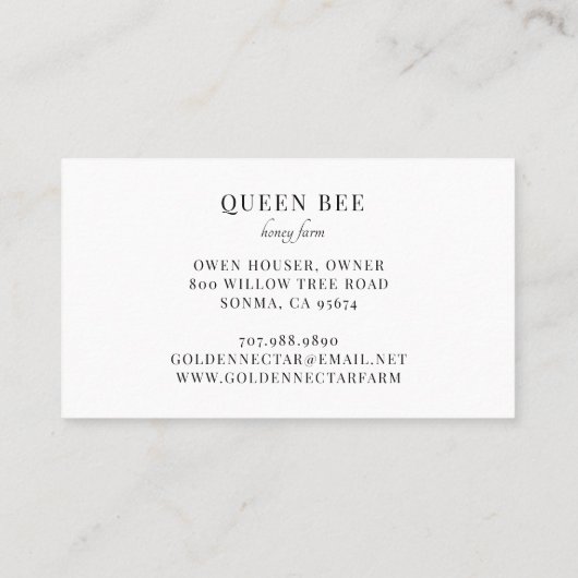 Queen Bee Logo Honingbij Imker Visitekaartje (Achterkant)