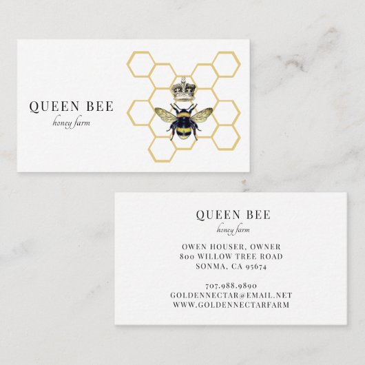 Queen Bee Logo Honingbij Imker Visitekaartje (Voorkant / Achterkant)