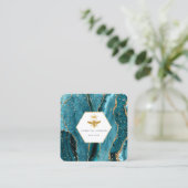 Queen bee logo op turquoise agaat vierkante visitekaartje (Staand voorkant)