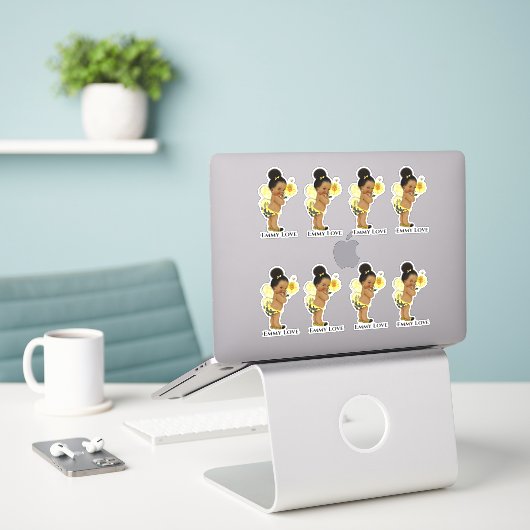 Queen Bee Meisje Vleugels Geel Zwart Strepen Sticker (Laptop op bureau)