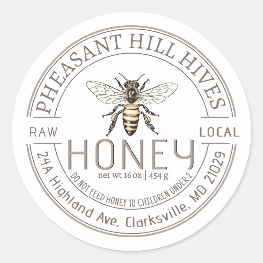 Queen Bee met Baby Warning Pure Raw Honey Label (Voorkant)