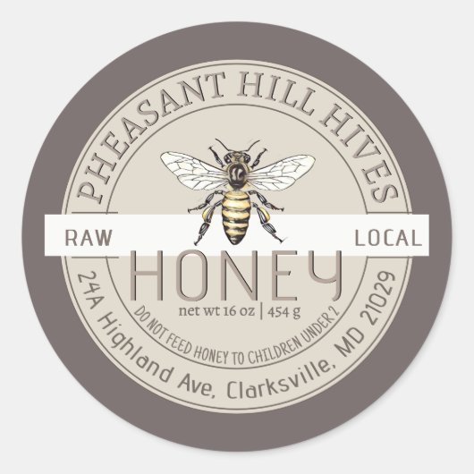 Queen Bee met Baby Warning Pure Raw Honey Label (Voorkant)