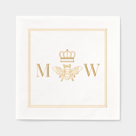Queen Bee Met Kroonpaar 2 Initiaal Monogram FRM Folie Servetten (Voorkant)