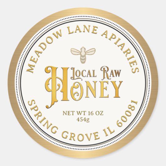 Queen Bee Metallic Gold Border  Honey Label (Voorkant)