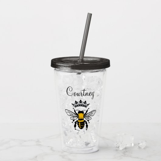Queen Bee Monogrammed Acryl Drinkbeker (Achterkant ijs)