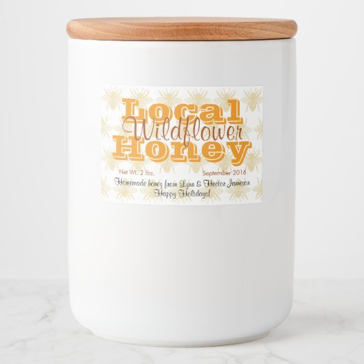 Queen Bee Pattern Gepersonaliseerde Honing Jar Voedselcontainer Etiket (Voorkant)