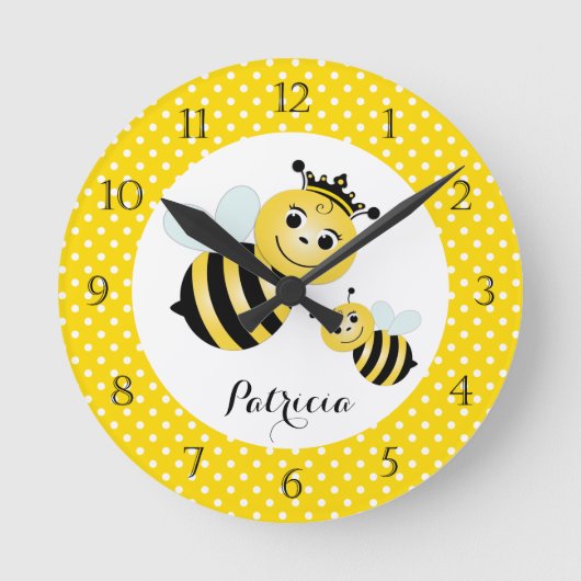 Queen Bee Personalized Wall Clock Ronde Klok (Voorkant)