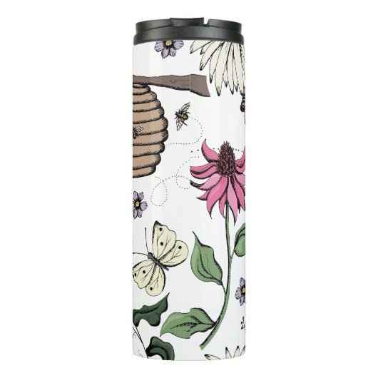  Queen Bee & Royal Crown Floral Monogram Thermosbeker (Achterkant)