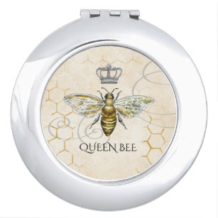  Queen Bee Royal Crown Honeycomb Beige Handtas Spiegeltje