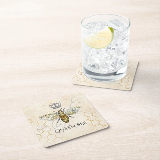  Queen Bee Royal Crown Honeycomb Beige Kartonnen Onderzetters (Insitu)