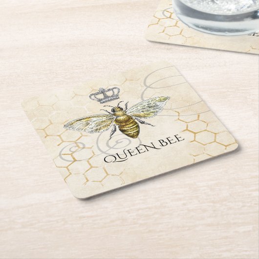  Queen Bee Royal Crown Honeycomb Beige Kartonnen Onderzetters (Schuin)