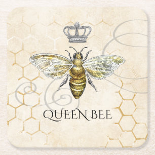  Queen Bee Royal Crown Honeycomb Beige Kartonnen Onderzetters