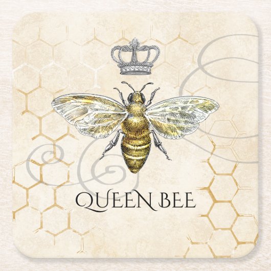  Queen Bee Royal Crown Honeycomb Beige Kartonnen Onderzetters (Voorkant)