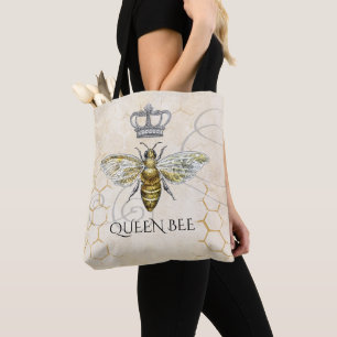 Queen Bee Royal Crown Honeycomb Beige Tote Bag